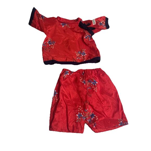 Vintage Coleco Cabbage Patch Kids Oriental Red Silk Flower Print Shirt Top Set - Picture 1 of 11